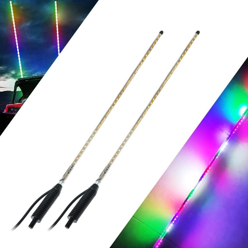 YEORO 2pcs RGB Double LED Strips 270 Auto Strobe Antenna Lights Waterproof for UTV, ATV (2.4 FT) - Image 1